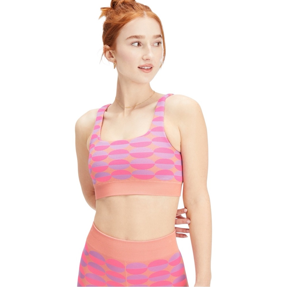 Fabletics Dottie Geo Seamless Bra Women’s Large Pink‎ Rave Geo Multi NWT